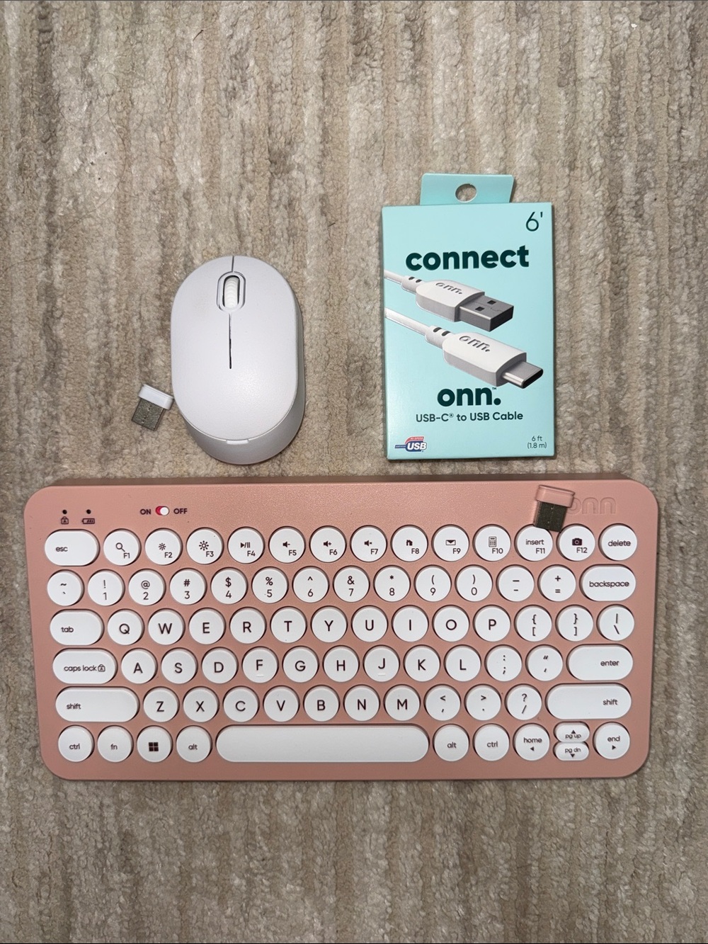 onn. Rose Gold Wireless Bluetooth Keyboard with White Keys
